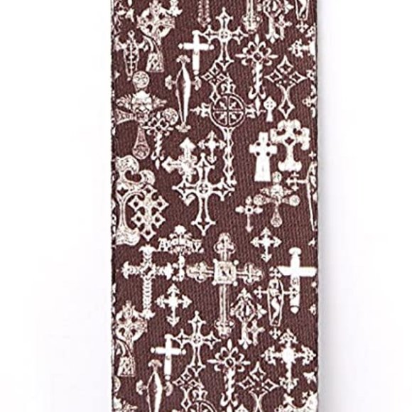 NEW D'Addario Planet Lock Woven Locking Guitar Strap Black White Gothic Crosses - Picture 5 of 6
